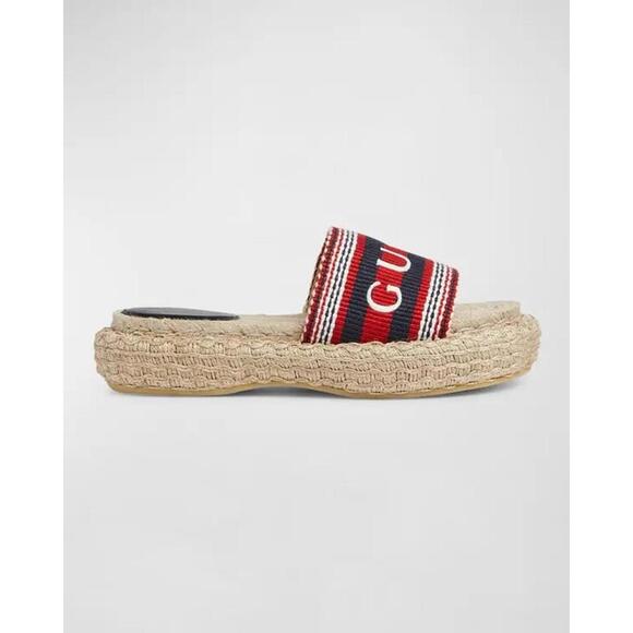 Gucci Logo Web Espadrille Slides - Picture 1 of 2